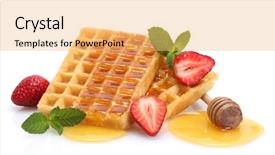  Presentation with belgium - Cool new slide deck with belgium waffles with honey strawberries backdrop and a yellow colored foreground