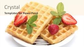 Presentation with waffles - Slides enhanced with belgium waffles with strawberries and mint on plate isolated on white background and a blonde colored foreground