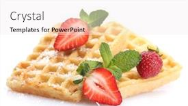  Presentation with belgium - Audience pleasing PPT theme consisting of belgium waffles with strawberries and mint isolated on white backdrop and a sky blue colored foreground