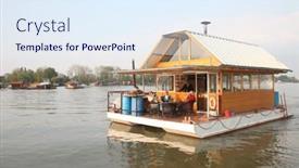  Presentation with house boat - Slides enhanced with belgrade-serbia-april-17-belgradians background and a sky blue colored foreground