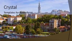  Presentation with cityscape - Slide deck having belgrade serbia cityscape - architecture travel background and a light blue colored foreground