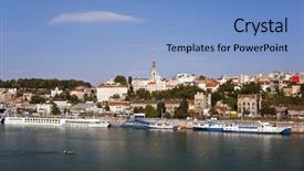  Presentation with europe - Colorful slide deck enhanced with belgrade view from the river sava serbia europe backdrop and a light blue colored foreground