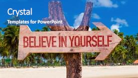  Presentation with believe - PPT theme featuring believe in yourself arrow background and a teal colored foreground