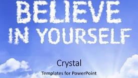  Presentation with blue sky - PPT theme featuring believe in yourself cloud word background and a light blue colored foreground