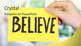 Presentation with believe - Slides having believe word on piece paper background and a  colored foreground