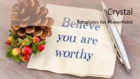  Presentation with believe - Cool new PPT theme with believe you are worthy - inspirational backdrop and a coral colored foreground