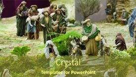  Presentation with baby jesus - Slides with close up christmas nativity - believers in queue to give background and a tawny brown colored foreground
