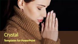  Presentation with believe in god - Cool new slide deck with believing woman praying to god backdrop and a tawny brown colored foreground