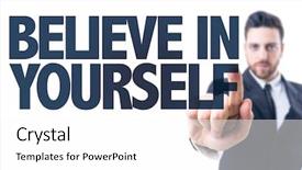  Presentation with believe - Colorful slide set enhanced with belive self - business man pointing the text backdrop and a white colored foreground