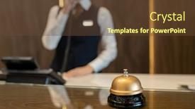 Presentation with receptionist - PPT layouts featuring bell-on-wooden-reception-counter background and a tawny brown colored foreground