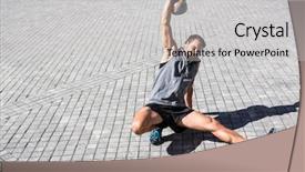  Presentation with music and athlete - Slides having bell shape - handsome athlete exercising turkish get background and a light gray colored foreground