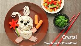  Presentation with pasta - Audience pleasing presentation theme consisting of bell shape - plate with creative pasta backdrop and a tawny brown colored foreground