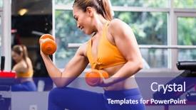  Presentation with bodybuilding - Slides consisting of bell shape - young asian woman shaping her background and a navy blue colored foreground