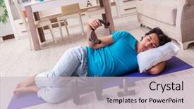  Presentation with one young man exercising handball - Audience pleasing presentation theme consisting of bell shape - young handsome man doing morning backdrop and a light gray colored foreground