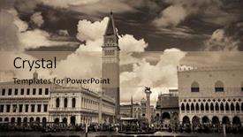  Presentation with historical buildings - PPT theme having bell tower and historical buildings background and a coral colored foreground