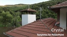  Presentation with tower - Presentation enhanced with bell tower church st nicholas of planinica monastery serbia background and a tawny brown colored foreground