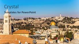  Presentation with christian sunset religious - Presentation design featuring bell-tower-in-christian-quarter background and a teal colored foreground