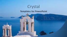  Presentation with orthodox - PPT theme enhanced with bell tower of an orthodox church at santorini greece background and a light blue colored foreground