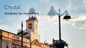  Presentation with sol - Beautiful presentation theme featuring bell-tower-of-royal-house backdrop and a light blue colored foreground