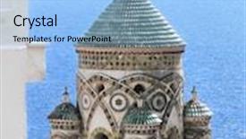  Presentation with tower - Colorful PPT theme enhanced with bell tower of s andrea cathedral in amalfi - italy - against blue sea backdrop and a light blue colored foreground