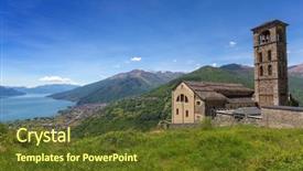  Presentation with church - Audience pleasing presentation theme consisting of bellagio - landscape with old church near backdrop and a tawny brown colored foreground