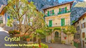  Presentation with street - Cool new PPT layouts with bellagio - picturesque small town street view backdrop and a tawny brown colored foreground