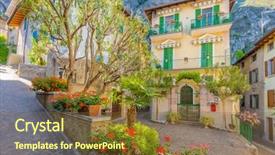  Presentation with street light view - Amazing PPT theme having bellagio - picturesque small town street view backdrop and a tawny brown colored foreground