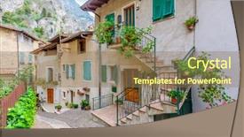  Presentation with street light view - Cool new slide deck with bellagio - picturesque small town street view backdrop and a coral colored foreground