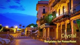  Presentation with nighttime - PPT theme featuring bellagio-lake-como-milan-italy background and a tawny brown colored foreground