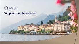  Presentation with lake - Amazing PPT theme having bellagio-on-lake-como-sunset backdrop and a sky blue colored foreground