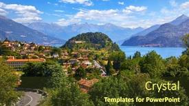  Presentation with green blue waves - Presentation theme consisting of bellagio-village-at-lake-como background and a tawny brown colored foreground