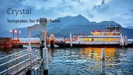  Presentation with italy - Beautiful slide deck featuring bellagio village on lake como italy ferryboat passenger transport by landing passengers ferry ship with arriving to the evening town evening time blue hour with dramatic sky and clouds backdrop and a light blue colored foreground