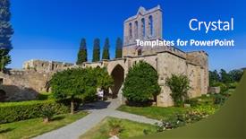  Presentation with monastery - Presentation featuring bellapais-abbey-monastery-kyrenia-girne background and a cobalt blue colored foreground