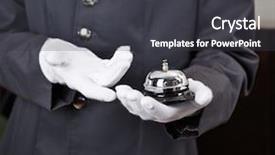  Presentation with hotel - Audience pleasing presentation theme consisting of bellboy holding bell in hotel backdrop and a dark gray colored foreground