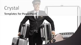  Presentation with luggage - PPT theme consisting of bellboy-holding-many-suitcases background and a white colored foreground