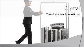 Presentation with luggage - PPT layouts having bellboy-pushing-suitcases background and a white colored foreground