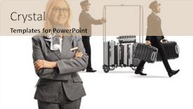  Presentation with luggage - PPT theme having bellboys-carrying-suitcases background and a soft green colored foreground
