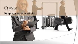  Presentation with luggage - PPT theme with bellboys-carrying-suitcases background and a coral colored foreground