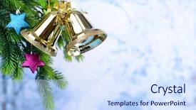  Presentation with decoration - Colorful PPT theme enhanced with bells with christmas decoration backdrop and a sky blue colored foreground