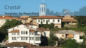  Presentation with macedonia - Amazing slide deck having belltower of church st bogorodica perivlepta dominates old ohrid republic of macedonia backdrop and a light blue colored foreground