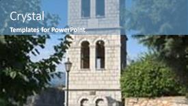  Presentation with holy - Colorful PPT theme enhanced with belltower-of-holy-monastery backdrop and a teal colored foreground