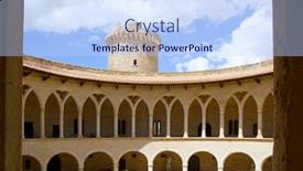  Presentation with castle - Slides having bellver castle castillo cloister corridor in majorca at palma de mallorca balearic islands background and a sky blue colored foreground