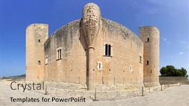  Presentation with castle - Theme featuring bellver-castle-in-palma-de background and a soft green colored foreground