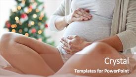  Presentation with pregnancy medicine healthcare and people - Colorful slide deck enhanced with belly at home over christmas backdrop and a coral colored foreground