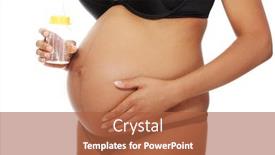  Presentation with baby bottle - PPT theme with belly closeup of a young beautiful pregnant woman holding a baby bottle next to her belly over a white background background and a red colored foreground