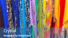  Presentation with dance - PPT theme featuring belly dance - colorful scarfs background and a ocean colored foreground