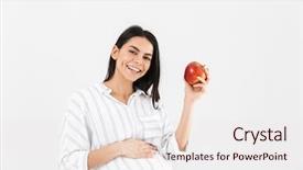  Presentation with pregnant woman in hospital - Presentation design with belly smiling and holding apple background and a sky blue colored foreground