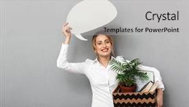  Presentation with text box - PPT theme having belong - portrait of caucasian woman holding background and a light gray colored foreground
