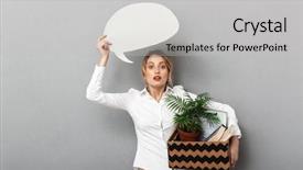  Presentation with text box - Audience pleasing slides consisting of belong - portrait of excited woman holding backdrop and a light gray colored foreground