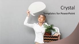  Presentation with text box - Cool new PPT theme with belong - portrait of young woman holding backdrop and a light gray colored foreground